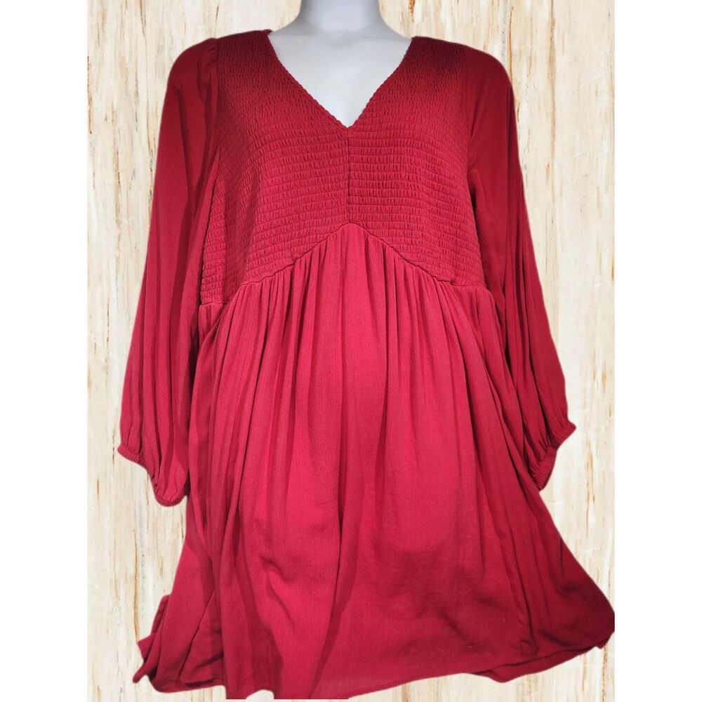 Torrid Smocked Midi Dress Red 3X Boho Cottagecore Flowy Lined Plus Size